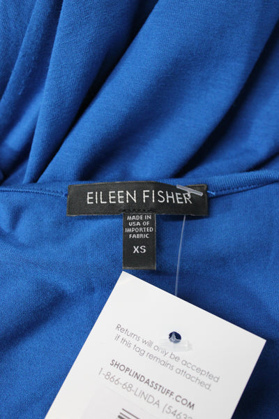 Eileen Fisher Women Trapeze Swing Dress Blue 3/4 Sleeve Scoop Neck Size XS