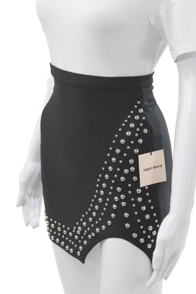 Superdown Womens Studded Mini Skirt Black Zip Size 2XS