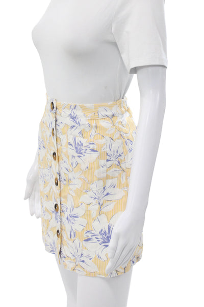 Lost + Wander Womens Floral Mini Skirt Yellow Rayon Button Size XS