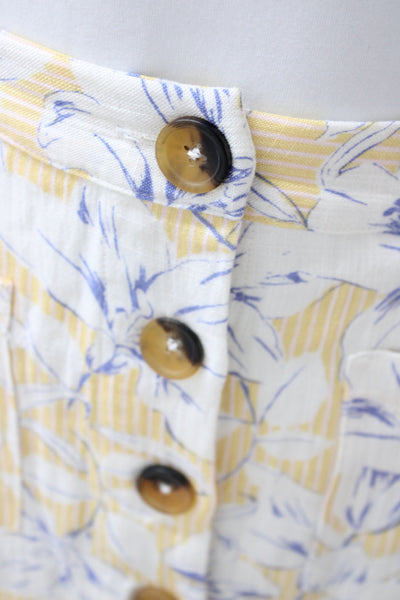 Lost + Wander Womens Floral Mini Skirt Yellow Rayon Button Size XS