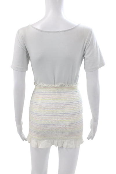 Privacy Please Womens White Striped Cotton Mini Skirt Set Boho Size 2XS