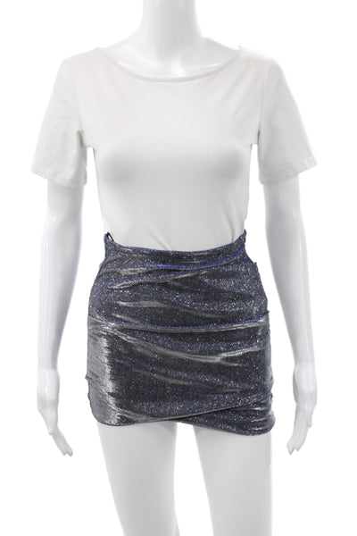 Superdown Womens Mini Skirt Blue Glitter Zip Polyester Solid Fall Size 2XS