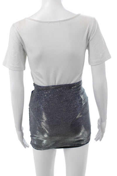 Superdown Womens Mini Skirt Blue Glitter Zip Polyester Solid Fall Size 2XS