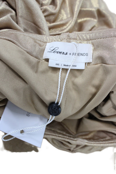 Lovers + Friends Womens Gold Metallic Mini Skirt Pull On Size 2XS