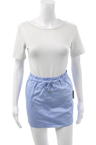 Superdown Women Mini Skirt Blue Drawstring Cotton Solid Summer Size 2XS