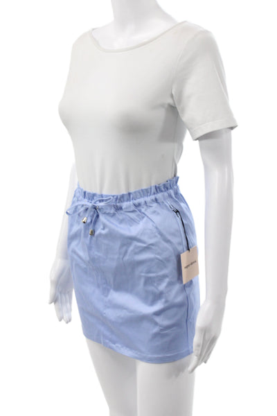Superdown Women Mini Skirt Blue Drawstring Cotton Solid Summer Size 2XS
