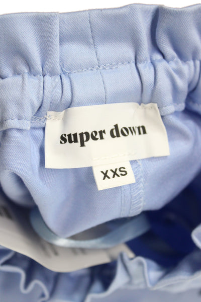 Superdown Women Mini Skirt Blue Drawstring Cotton Solid Summer Size 2XS