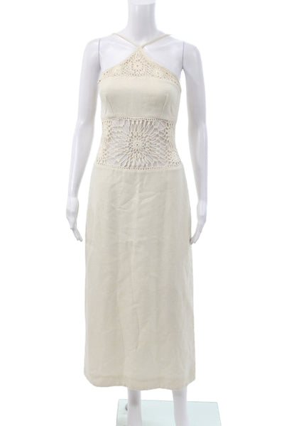 Farm Rio Womens Boho Ivory Viscose Halter Maxi Dress Zip Sleeveless Size 0P