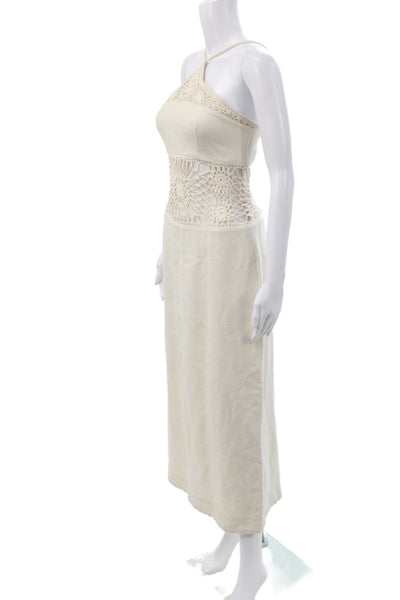 Farm Rio Womens Boho Ivory Viscose Halter Maxi Dress Zip Sleeveless Size 0P