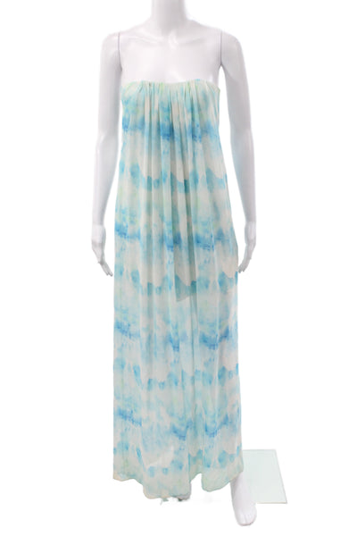 Alice + Olivia Women Maxi Dress Blue Silk Off Shoulder Tie Dye Size 0