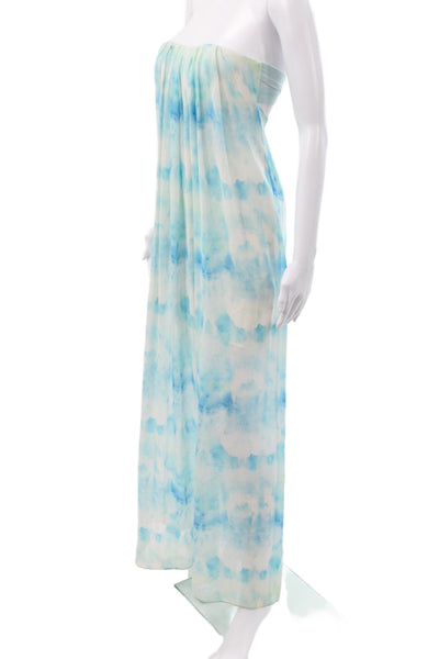 Alice + Olivia Women Maxi Dress Blue Silk Off Shoulder Tie Dye Size 0
