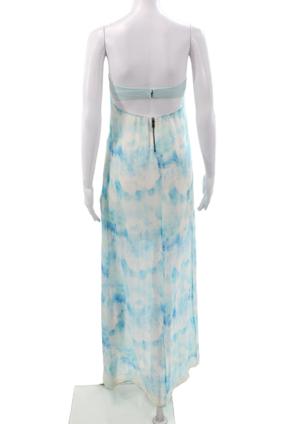 Alice + Olivia Women Maxi Dress Blue Silk Off Shoulder Tie Dye Size 0