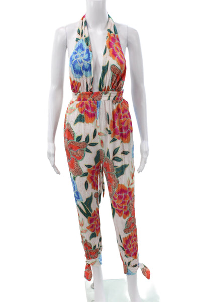 Mara Hoffman Women Floral Halter Sleeveless Jumpsuit Multicolor Tie Size XS