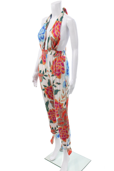 Mara Hoffman Women Floral Halter Sleeveless Jumpsuit Multicolor Tie Size XS