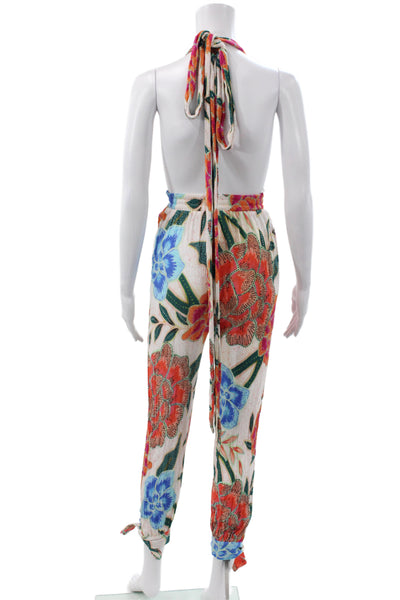 Mara Hoffman Women Floral Halter Sleeveless Jumpsuit Multicolor Tie Size XS
