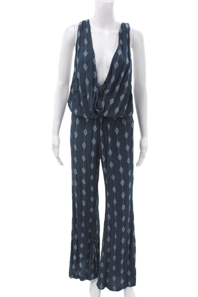 Cindi Gindi Women Boho Argyle V-Neck Sleeveless Blue Jumpsuit Viscose Size XS