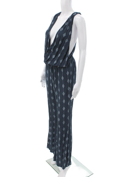 Cindi Gindi Women Boho Argyle V-Neck Sleeveless Blue Jumpsuit Viscose Size XS