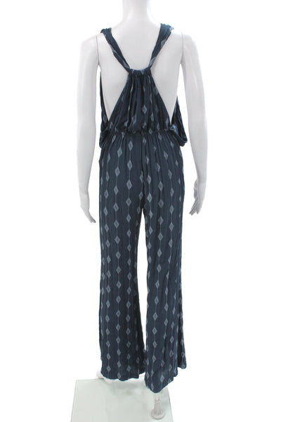 Cindi Gindi Women Boho Argyle V-Neck Sleeveless Blue Jumpsuit Viscose Size XS