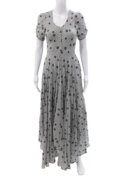 Love Shack Fancy Womens Maxi Dress Black Floral Check Scoop Neck Zip Size 2