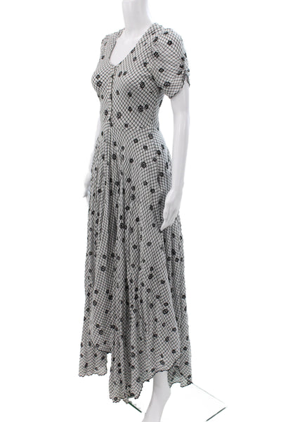 Love Shack Fancy Womens Maxi Dress Black Floral Check Scoop Neck Zip Size 2
