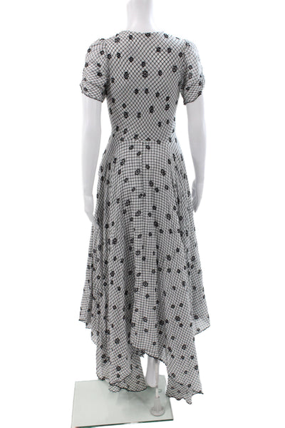Love Shack Fancy Womens Maxi Dress Black Floral Check Scoop Neck Zip Size 2