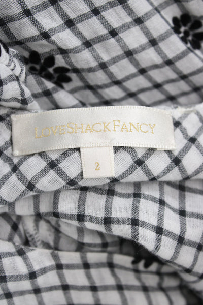 Love Shack Fancy Womens Maxi Dress Black Floral Check Scoop Neck Zip Size 2