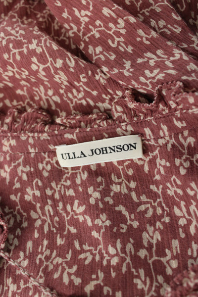 Ulla Johnson Womens Tunic Blouse Red Floral V Neck 3/4 Sleeve Cotton Size 0