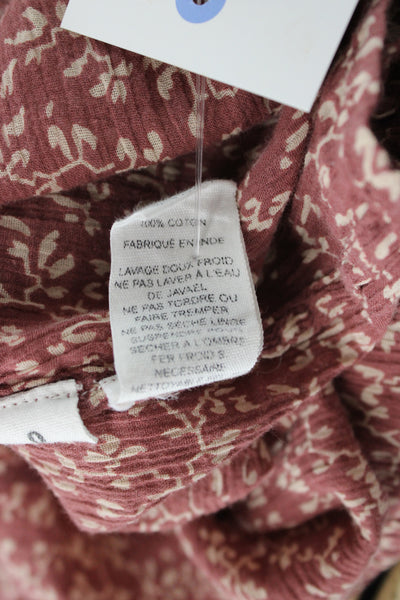 Ulla Johnson Womens Tunic Blouse Red Floral V Neck 3/4 Sleeve Cotton Size 0