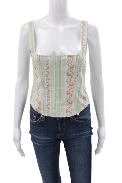 We Wore What Women Corset Top Green Floral Square Neck Sleeveless Zip Size S