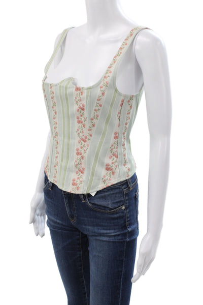 We Wore What Women Corset Top Green Floral Square Neck Sleeveless Zip Size S