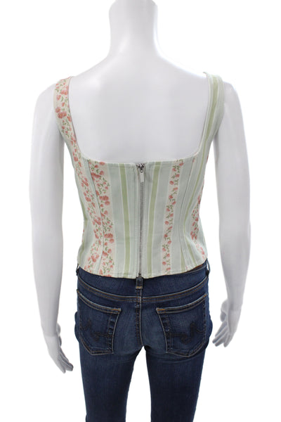 We Wore What Women Corset Top Green Floral Square Neck Sleeveless Zip Size S