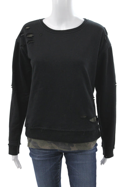 Generation Love Womens Black Camo Pullover Sweatshirt Long Sleeve Size XS