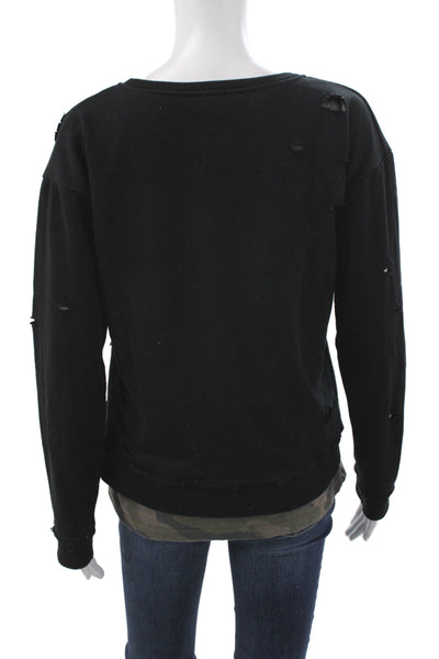 Generation Love Womens Black Camo Pullover Sweatshirt Long Sleeve Size XS