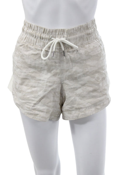 Athleta Womens Chino Shorts Beige Linen Camo Drawstring Size 6