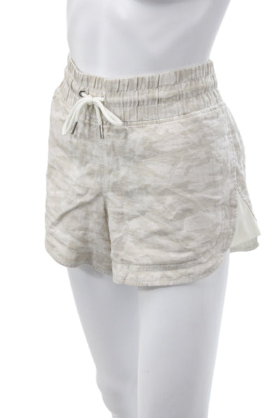 Athleta Womens Chino Shorts Beige Linen Camo Drawstring Size 6