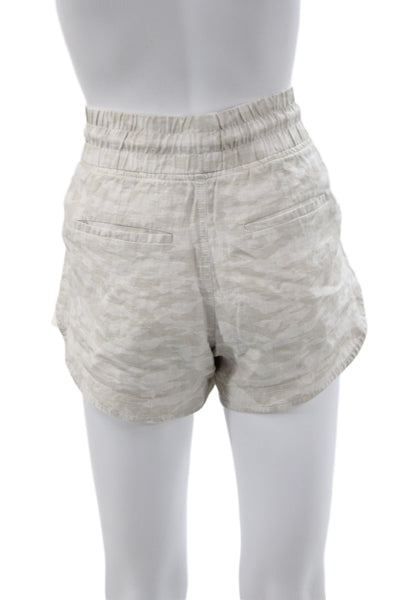Athleta Womens Chino Shorts Beige Linen Camo Drawstring Size 6