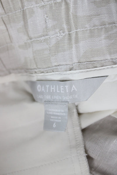 Athleta Womens Chino Shorts Beige Linen Camo Drawstring Size 6