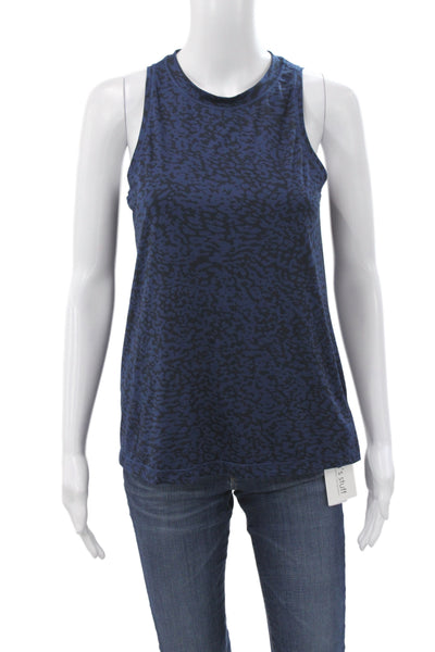 Athleta Women Animal Print Jersey Tank Sleeveless High Neck Blue Size XS