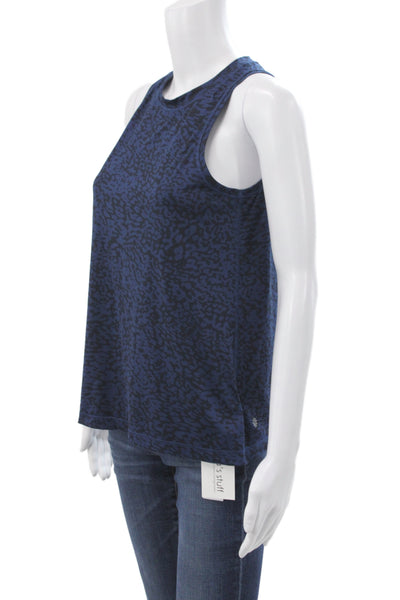 Athleta Women Animal Print Jersey Tank Sleeveless High Neck Blue Size XS