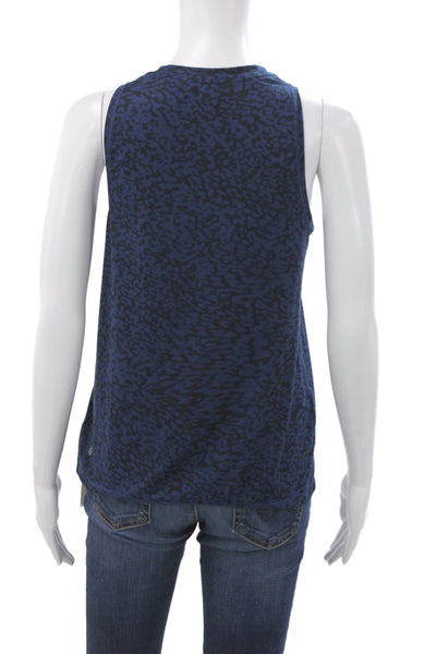 Athleta Women Animal Print Jersey Tank Sleeveless High Neck Blue Size XS