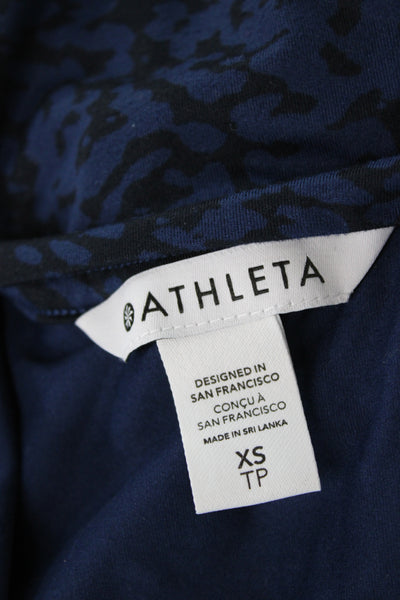 Athleta Women Animal Print Jersey Tank Sleeveless High Neck Blue Size XS