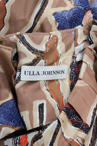 Ulla Johnson Women Silk Batik Maxi Dress Short Sleeve Brown Size 4