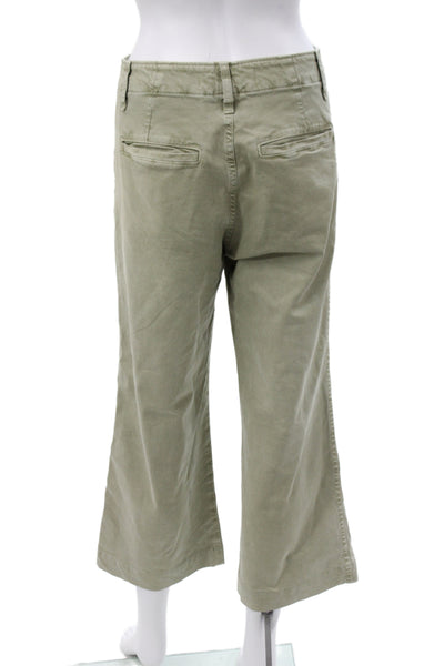 Amo Womens Cropped Pants Green Button 98% Cotton Casual Size 24