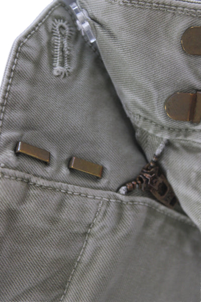Amo Womens Cropped Pants Green Button 98% Cotton Casual Size 24