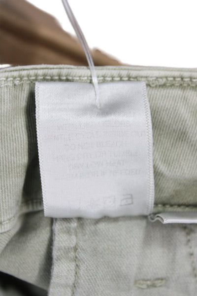Amo Womens Cropped Pants Green Button 98% Cotton Casual Size 24