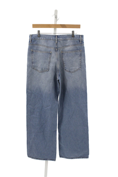 Zara Womens Wide Leg High Rise Blue Jeans Button Closure 100% Cotton Size 6