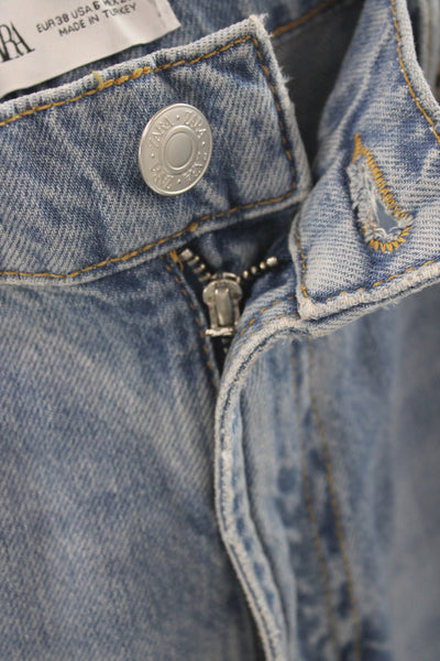 Zara Womens Wide Leg High Rise Blue Jeans Button Closure 100% Cotton Size 6
