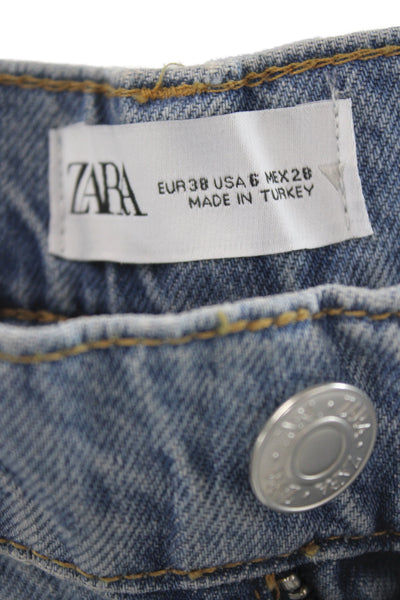 Zara Womens Wide Leg High Rise Blue Jeans Button Closure 100% Cotton Size 6