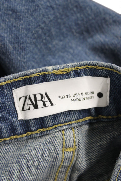Zara Womens Mom High Rise Jeans Blue Cotton Button Fly 29 Inseam Size 6
