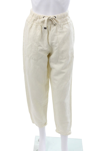 Zara Women Ankle Pants Ivory Linen Drawstring Size M